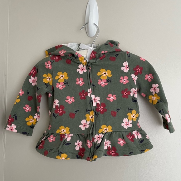 Carter’s lightweight sweatshirt in green with floral print, size 6-9m - Picture 1 of 4